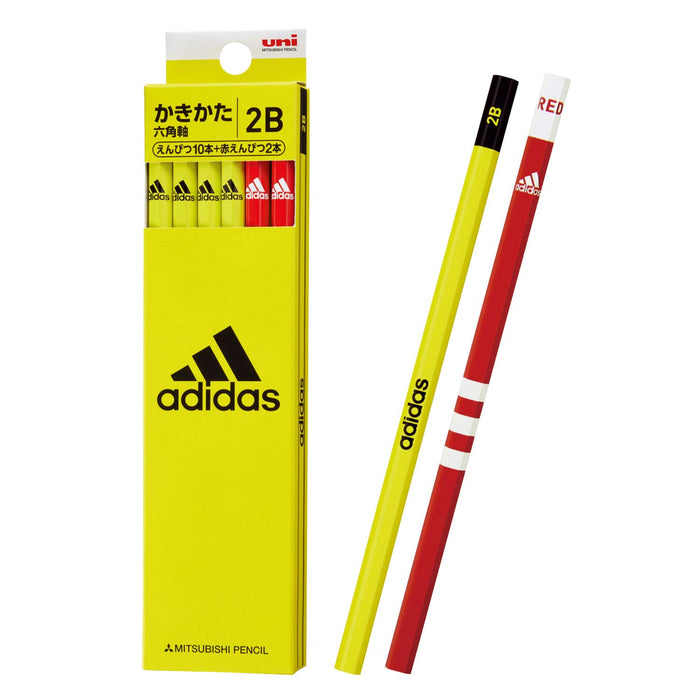 Mitsubishi Pencil - 14 Pcs Ai02 2B Hexagonal Shaft Drawing Pencils with Adidas Pencil