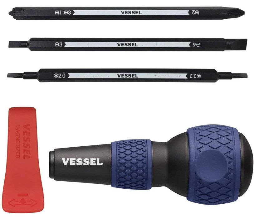 Vessel 220W-BC3B Multi-Function Screwdriver 7-in-1 Ball Grip Blue - Ideal for Home Use