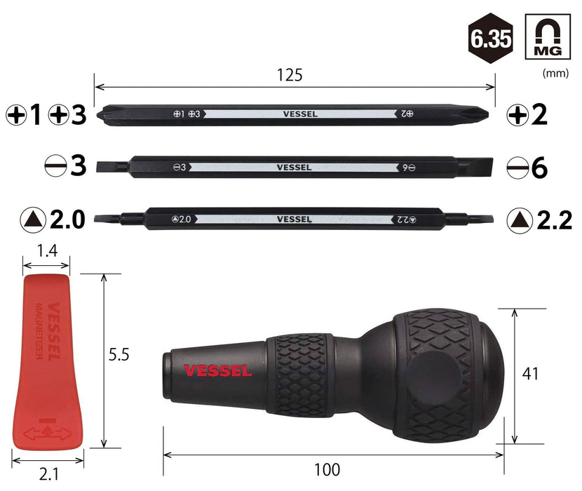 Vessel 220W-BC3C Ball Grip Driver - Versatile Tool for Phillips Flathead Triangular Screws