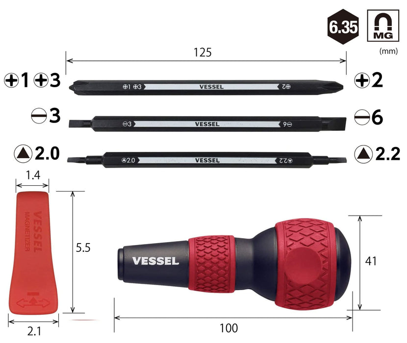 Vessel Ball Grip Screwdriver for Household Versatile 220W-BC3A For 7 Types Philips Flathead Triangular