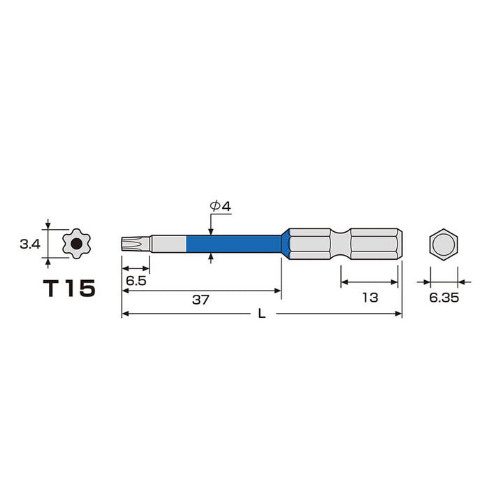 Anex 凳子 T15X65 彩色钻头六角叶单头工具带孔 Actx-1565