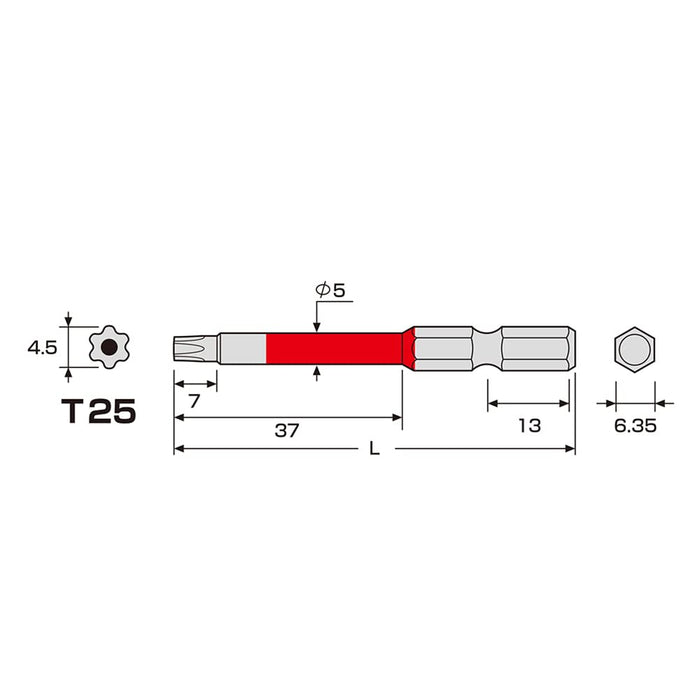 Anex 單頭 T25X65 帶孔六角凸角彩色鑽頭工具 Actx-2565