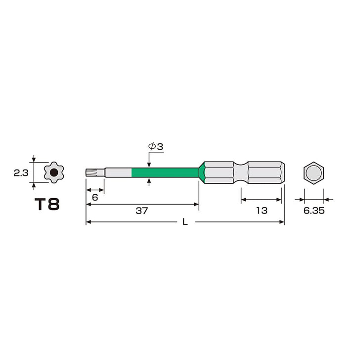 Anex T8X65 Color Bit Hex Lobe Single Head With Hole Anex Tool