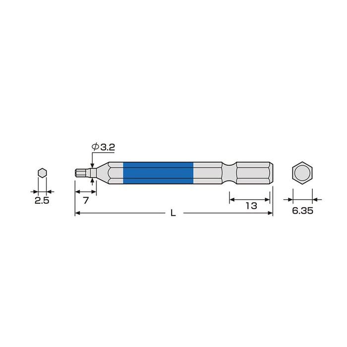 Anex 六角扳手 单头 2.5mm 宽度 150mm 附件工具 (Anex)