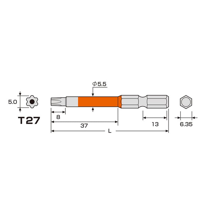 Anex T27X65 六角單頭彩色起子頭 Anex 工具 Actx-2765