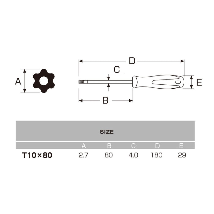 Anex 凳子 Anex 螺絲起子六角凸角 T10X80 帶孔 6300 號工具