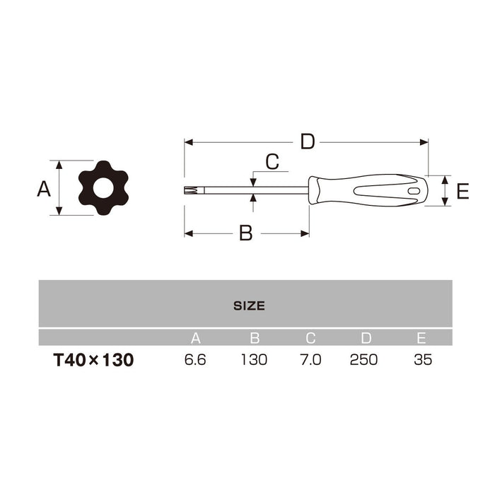 Anex T40X130 带孔六角凸角驱动器 No.6300