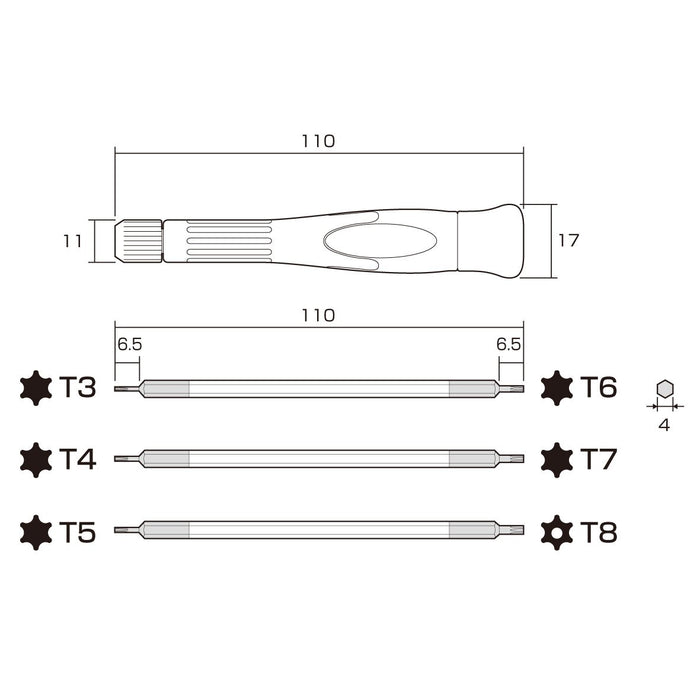 Anex Precision Interchangeable Screwdriver Set Super Fit Hex Lobe - Anex No.3602