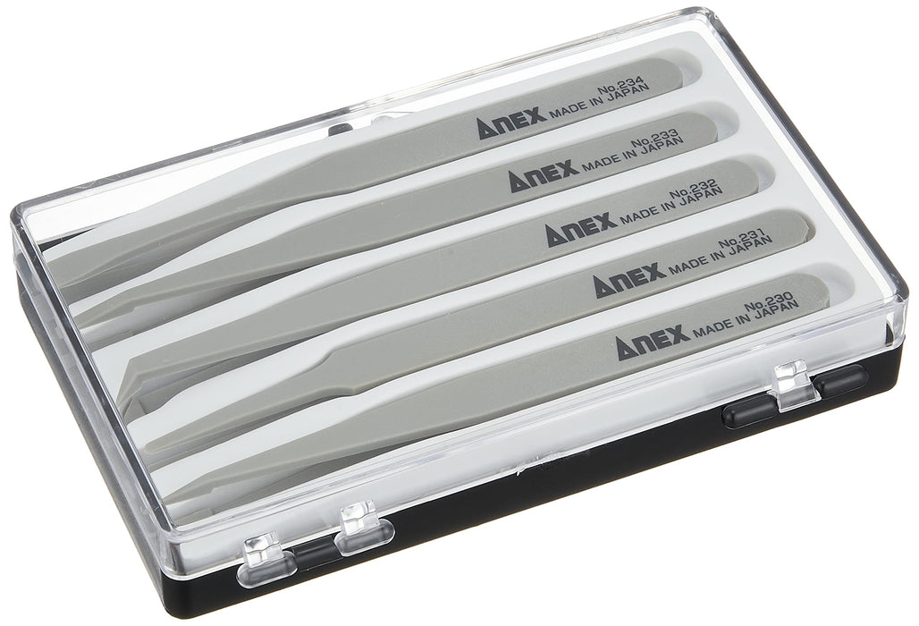 Anex No.230-5S Tool - Set of 5 Tweezers in Plastic Case