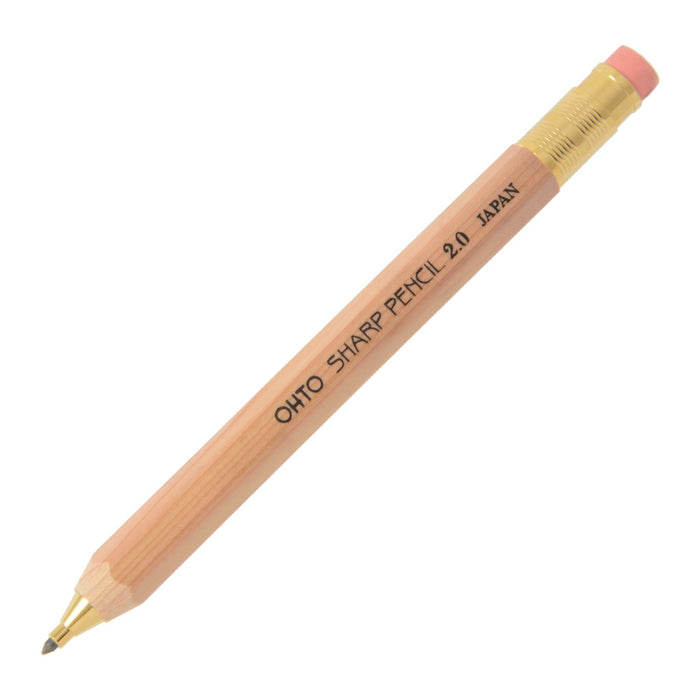 Ohto 2.0 Mechanical Pencil - Natural Wooden Shaft with Eraser Aps-680E-Nt