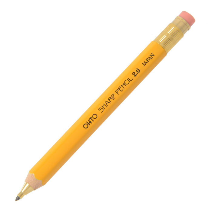 Ohto 2.0 Yellow Mechanical Pencil with Wooden Shaft and Eraser Aps-680E-Yl