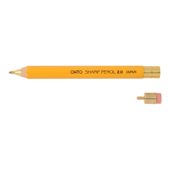 Ohto 2.0 Yellow Mechanical Pencil with Wooden Shaft and Eraser Aps-680E-Yl