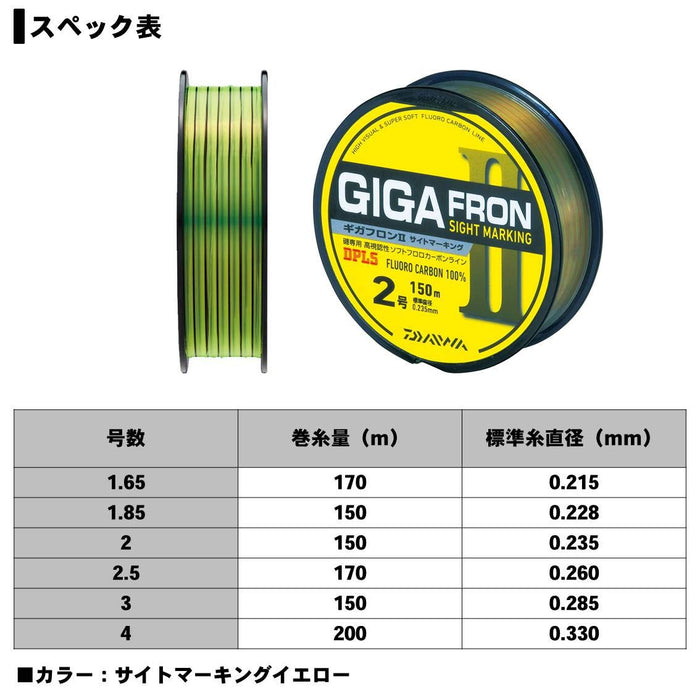 Daiwa Fluoroline Gigaflon 2 No.2 150M 黃色場地標線