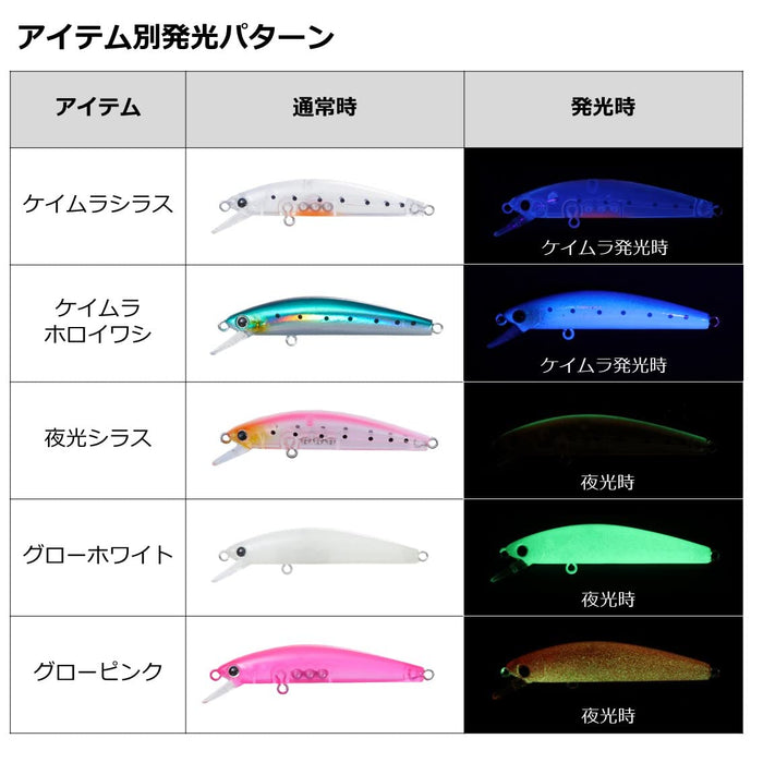 Daiwa Rockfish Hunter 50S 发光粉色诱饵，用于钓鱼竹荚鱼