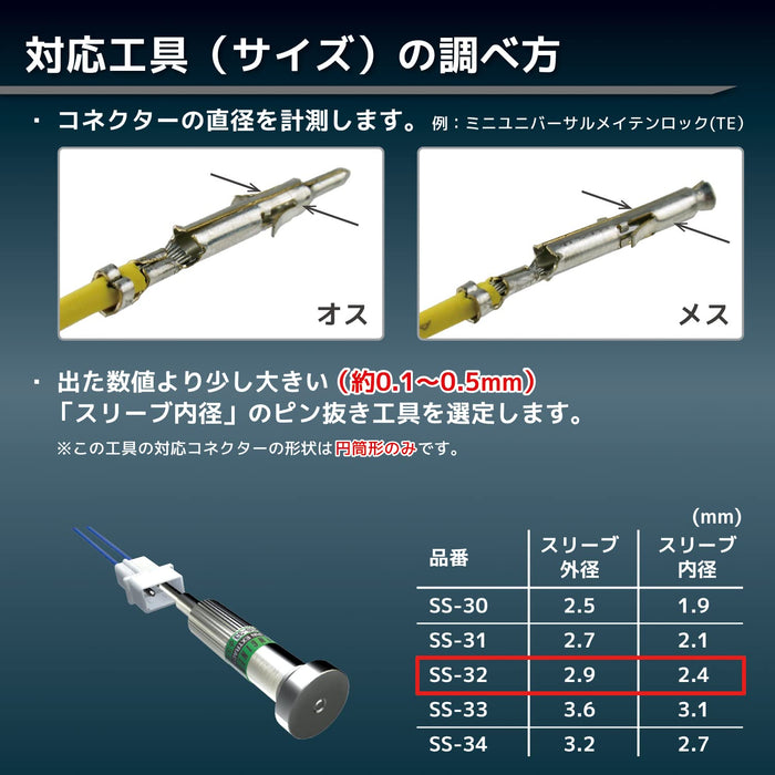 Engineer Brand SS-32 插針拆卸工具外殼連接器，搭配 Φ2.9Mm 尖端