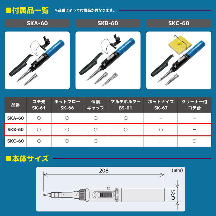 Engineer Skb-60 氣體烙鐵，附尖端熱風架和熱刀