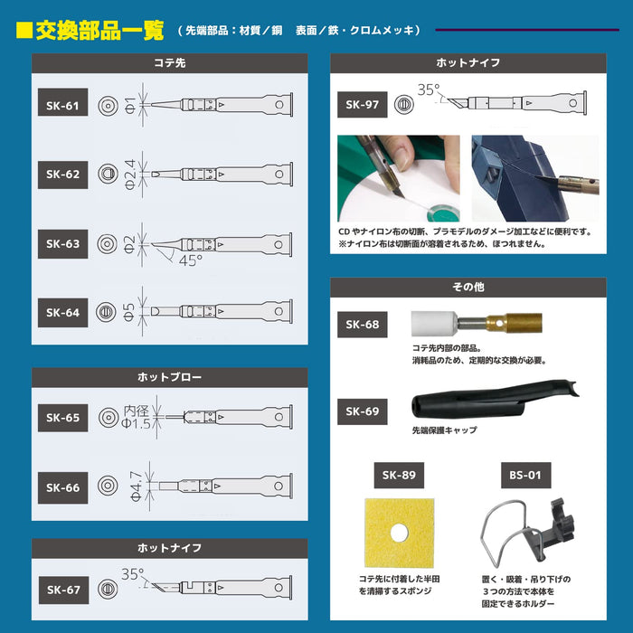 Engineer Skb-60 燃气烙铁，带烙铁头、热风支架和热刀