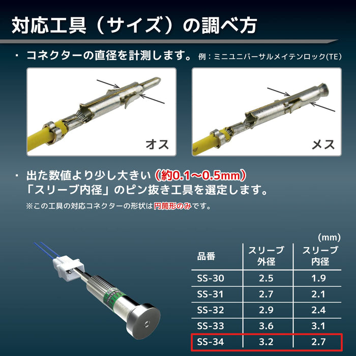 工程师品牌 SS-34 插针拆卸工具 3.2 毫米外壳连接器工具