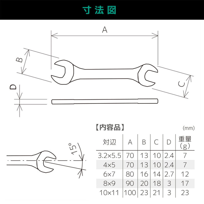 Engineer Brand Ts-05 開口扳手套裝 5 件套優質工具