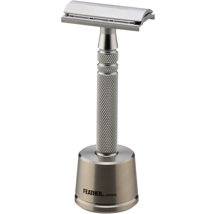 Feather Safety Razor - High Quality Stainless Steel Men's Razor with Stand and 2 Blades Made in Japan