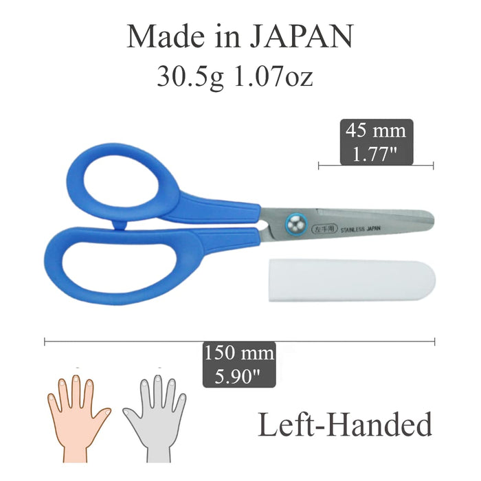 Hasegawa Knives Safety Scissors for Children Left Hand Round Tip C-150L Blue 15cm Total Length