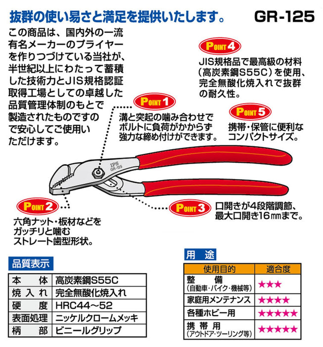 Igarashi Plyer 125mm 溝槽水泵鉗 GR-125 日本三條燕目製造