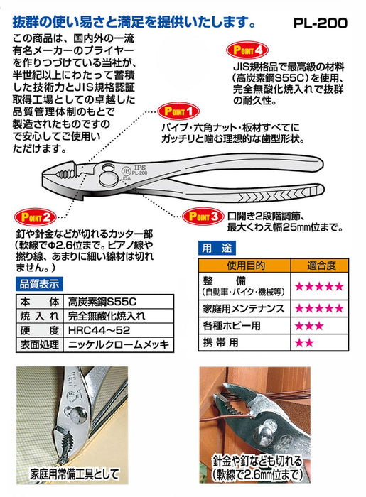 五十嵐 IPS 組合鉗 200mm PL-200 Tsubame Sanjo 日本製