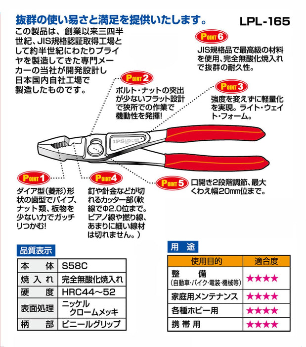 Igarashi Plyer Light Plastic LPL-165 165mm Made in Japan Tsubame Sanjo