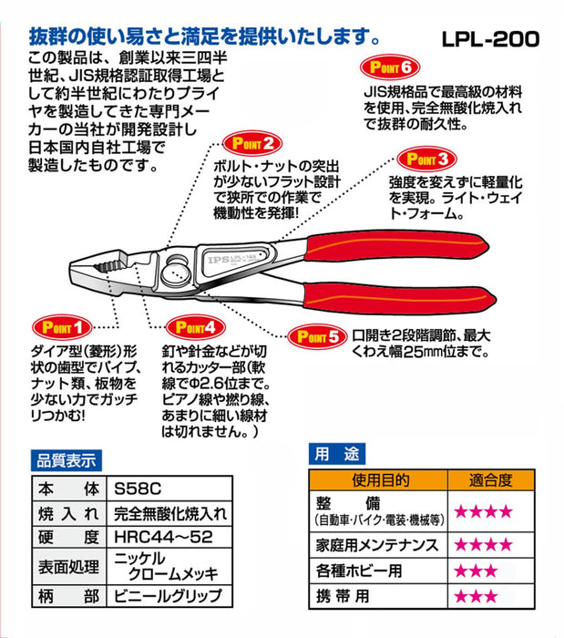 Igarashi Plyer LPL-200 輕塑膠 200mm - 日本製造