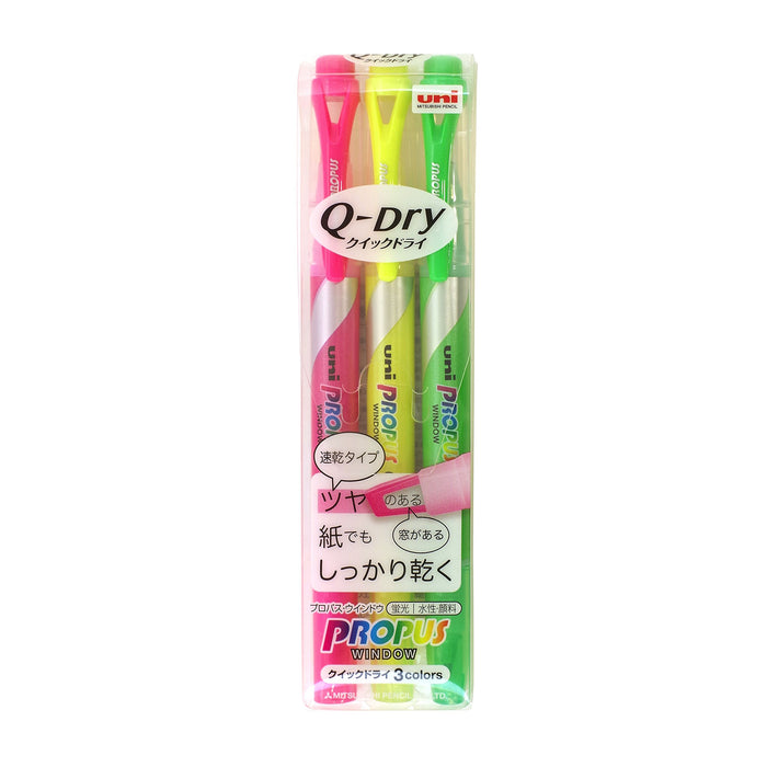 Mitsubishi Pencil Propass Window Quick Dry Highlighter Set 3 Colors