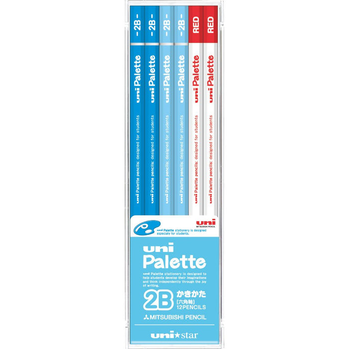 Mitsubishi Pencil Unipalette Unistar 2B Pastel Blue with Red 12 Piece Set