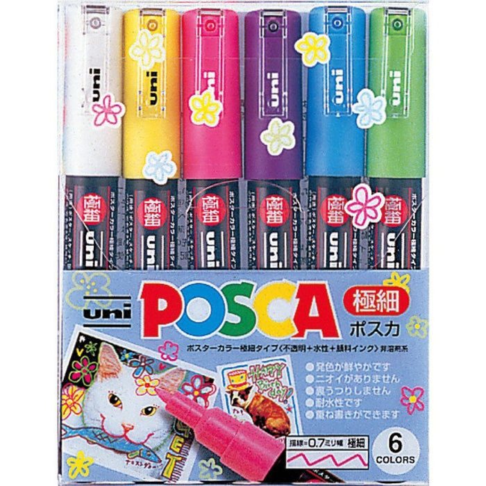 Mitsubishi Pencil Posca Water-Based Extra Fine 6-Color Set Pc1M6C