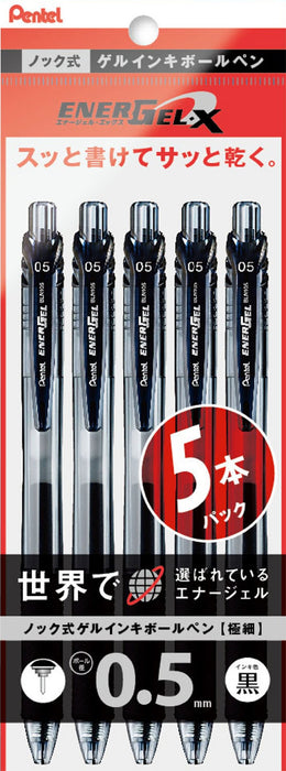 Pentel Energel X Ballpoint Pen 5-Pack Black Ink Xbln105-A5