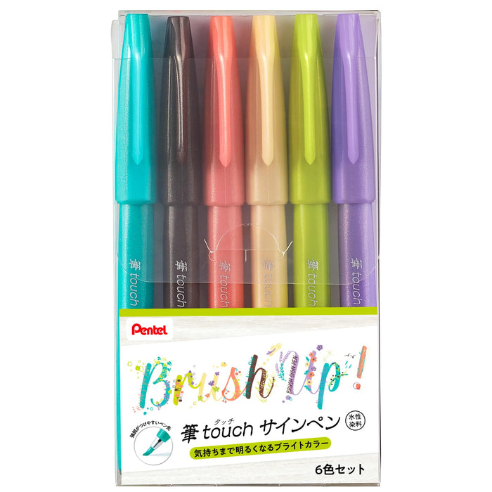 Pentel 6 色套装 Brush Touch 毡笔 Ses15C-6Stdh