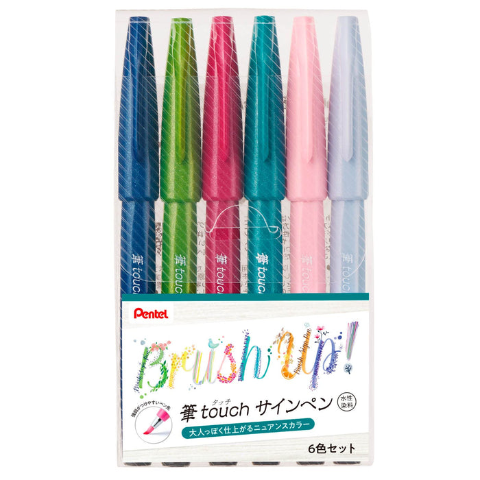 Pentel 6-Color Brush Touch Felt Pen Set Model Ses15C-6Stb