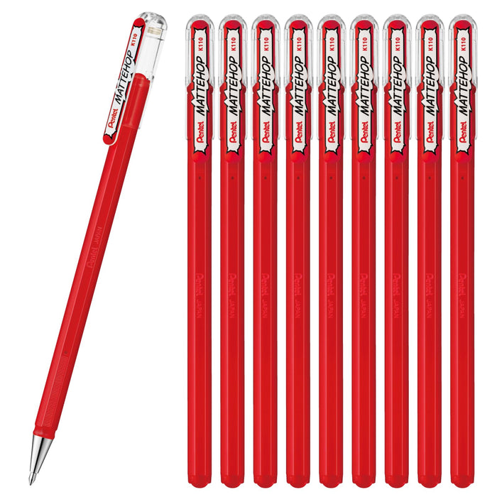 Pentel Matte Hop Red Color Ballpoint Pen Pack of 10 - K110-Vb