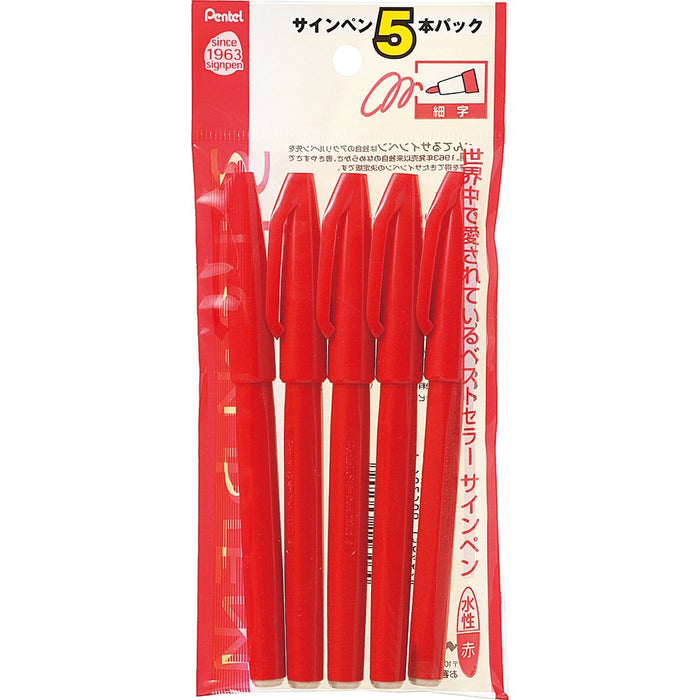 Pentel Felt-Tip Pen Pack of 5 in Vibrant Red Model XS520BD5