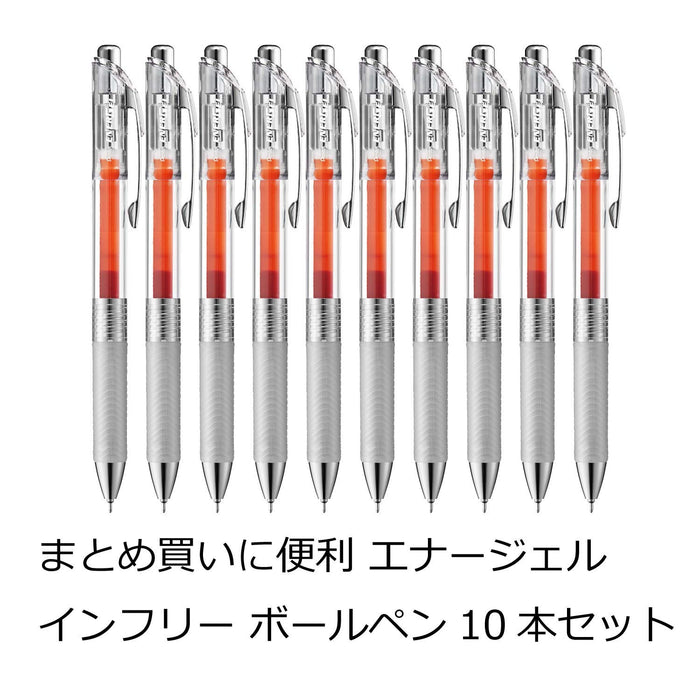 Pentel Energel In Free 0.5 凝胶墨水圆珠笔橙色 10 支装