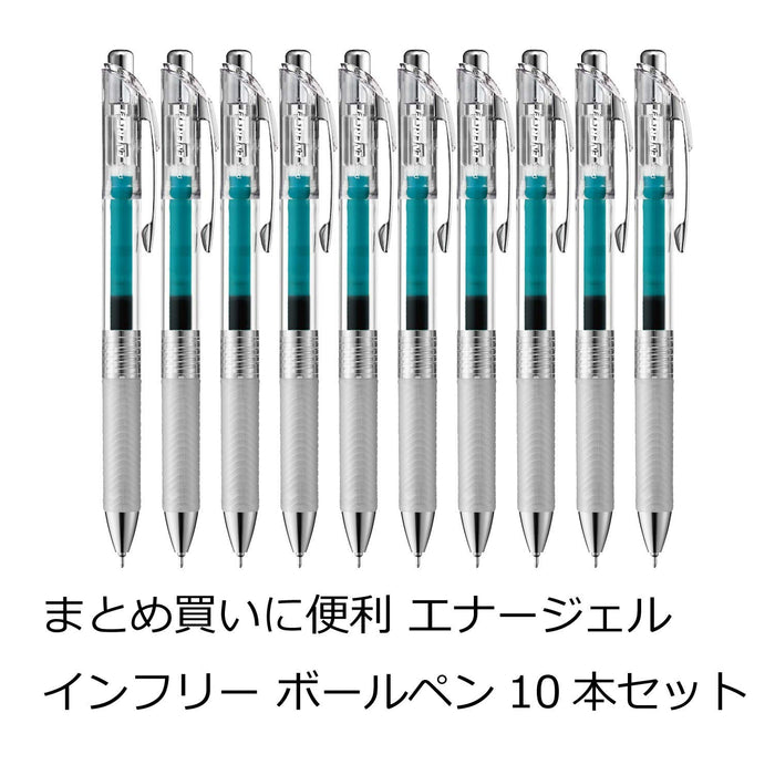 Pentel Energel Infree 0.5 绿松石蓝色凝胶圆珠笔 10 支装