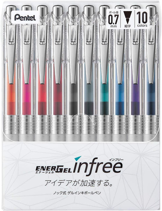 Pentel EnerGel Infree 0.7 毫米中性墨水原子筆 10 色裝