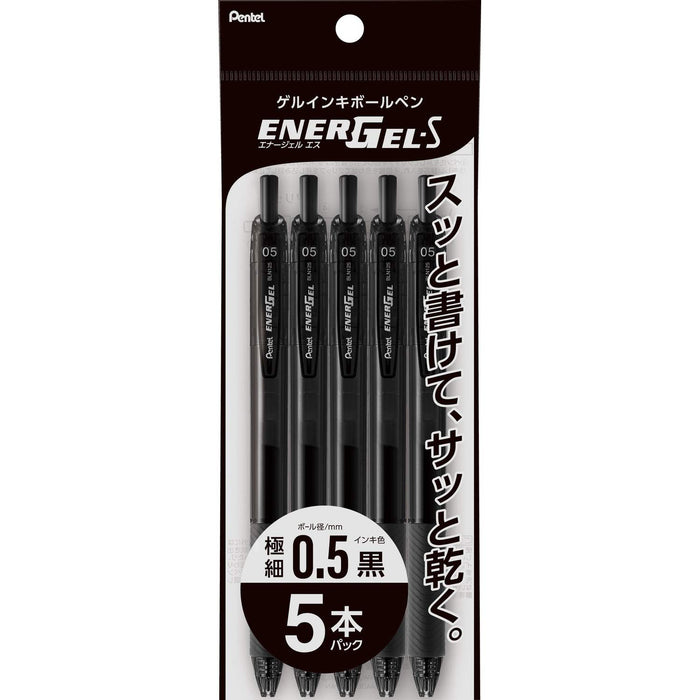 Pentel Energel S Gel Ink Ballpoint Pen 0.5mm Black Pack of 5