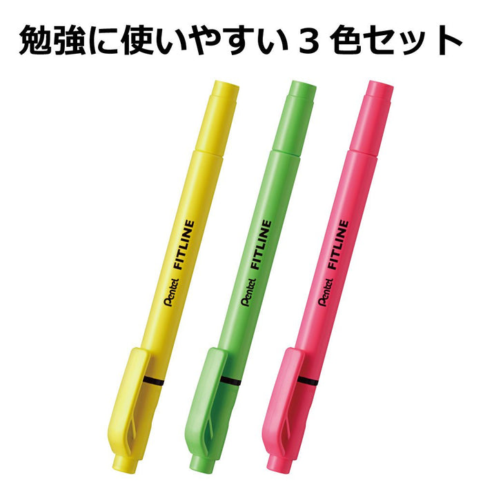 Pentel 10 件装荧光笔套装（3 种 Fit Line 颜色）Slw11-3