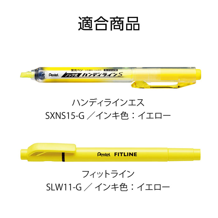 Pentel Handy Line S Xslr3-G Yellow Highlighter Pen with 10 Cartridges