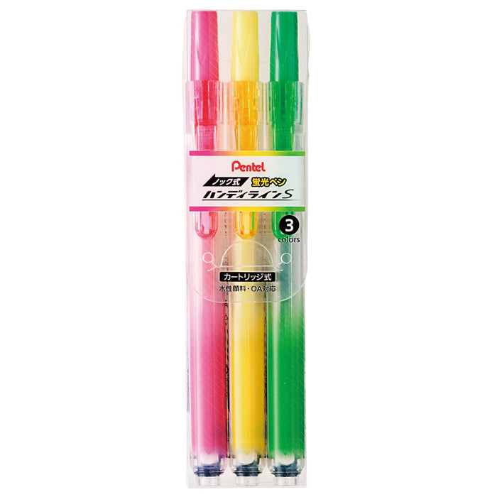 Pentel Retractable Handy Line S Highlighter 3 Color Set - SXNS15-3