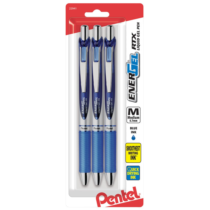 Pentel Energel 0.7 敲击式蓝色钢笔 3 支装 - BL77-C