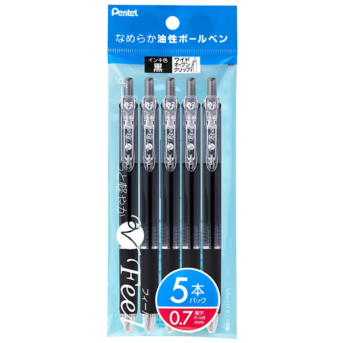 Pentel 0.7mm 透明黑色油性圆珠笔 5 支装 - 手感 Xbxb117-A5