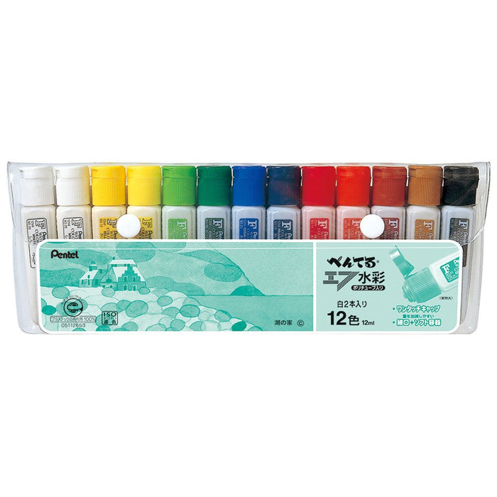 Pentel 12-Color Paint Set with Extra 2 White Tubs - Wfc3-12