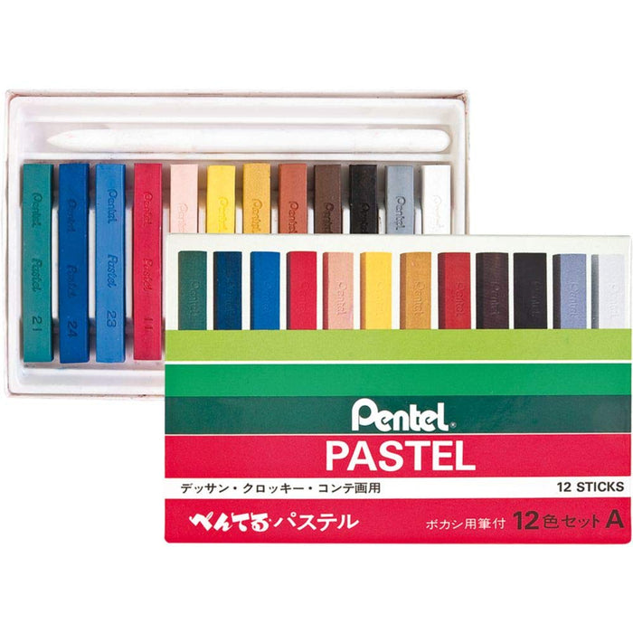 Pentel Pastel GA-12AD 套装 - 12 种鲜艳颜色，带模糊刷