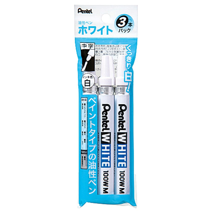 Pentel X100W-M3 Medium Point White Permanent Marker 3 Pieces Set