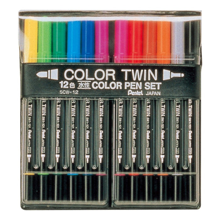 Pentel 12 Color Water-Based Twin Pen Set SCW-12 Series